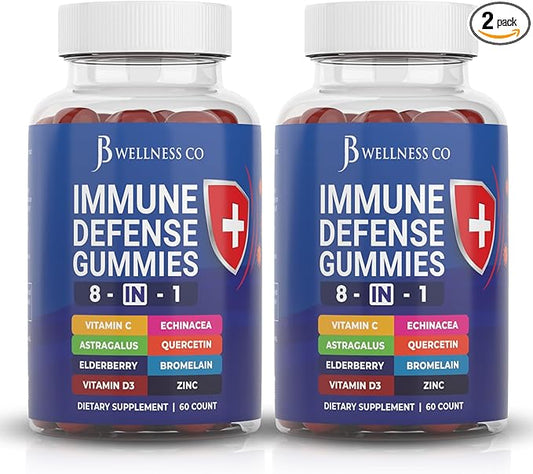 8 in 1 Immune Defense Booster Supplement Gummies with Astragalus Root, Vitamin C and Zinc, Vitamin D3, Elderberry and Quercetin (2 Pack)