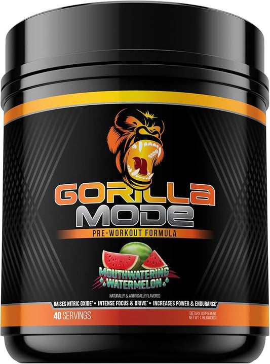 Gorilla Mind Pre Workout - Massive Pumps Laser Focus Energy Power - L-Citrulline, Creatine, L-Tyrosine, Betaine, Hydroprime, Alpha-GPC, 400mg Caffeine, Huperzine A - 800g (Watermelon)