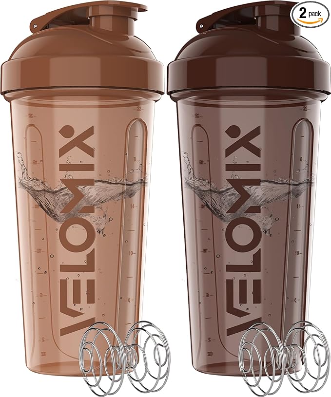 -2 Pack- 28 oz Protein Shaker Bottles for Protein Mixes - 2x Wire Whisk | Leak Proof Shaker Cups for Protein Shakes | Protein Shaker Bottle Pack | Shakers for Protein Shakes-Brown Colors