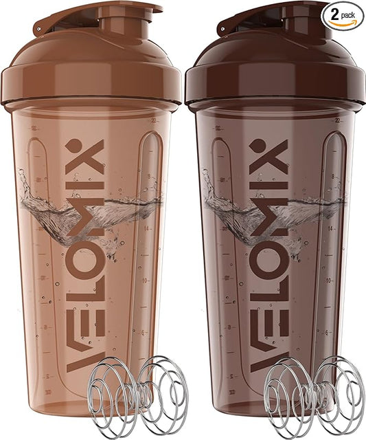 -2 Pack- 28 oz Protein Shaker Bottles for Protein Mixes - 2x Wire Whisk | Leak Proof Shaker Cups for Protein Shakes | Protein Shaker Bottle Pack | Shakers for Protein Shakes-Brown Colors