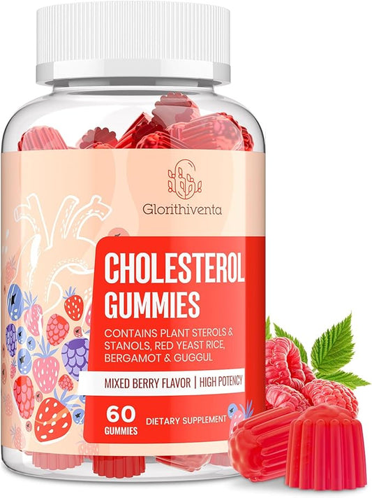 Cholesterol Supplement with Plant Sterols & Stanols, Guggul, Bergamot Orange Extract, Red Yeast Rice, Cholesterol Complex Gummies for Cholesterol Normal Level, Mixed Berry Flavor, 60 Counts