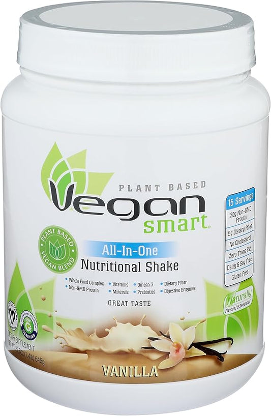 Vegansmart Naturade Plant Based Vegan Protein Powder - All-in-One Nutritional Shake Protein Blend - Gluten Free & Non-GMO - Vanilla (15 Servings)