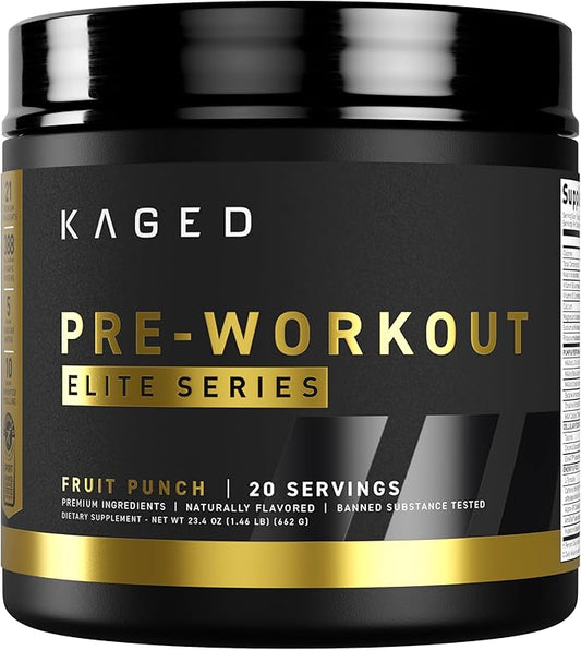 Kaged Pre Workout Powder Pre-Workout Elite for Men & Women, High Stimulant for Energy, Focus, Pumps, L-Citrulline, Beta Alanine, Creatine & 388mg of Organic Caffeine, Fruit Punch