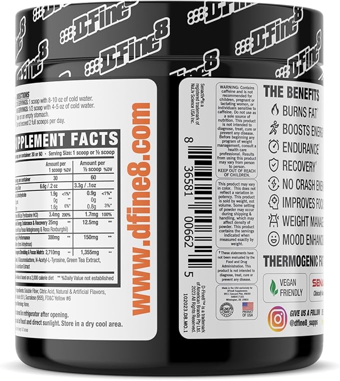 Thermogenic Pre-Workout Energy Powder & Shredding Supplement, Boost Energy Mood & Focus, Sugar Free, Contains Senactiv, Endurance, 300mg Caffeine, N-Acetyl-L-Tyrosine (Mango Orange)