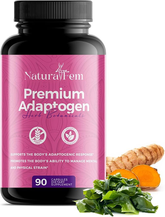Premium Adaptogens Supplements for Women with Herb Botanicals like Rhodiola Rosea Extract, Turmeric, Maca Root for Better Adaptogenic Response, Focus & Mood Support Supplement - 90 Capsules