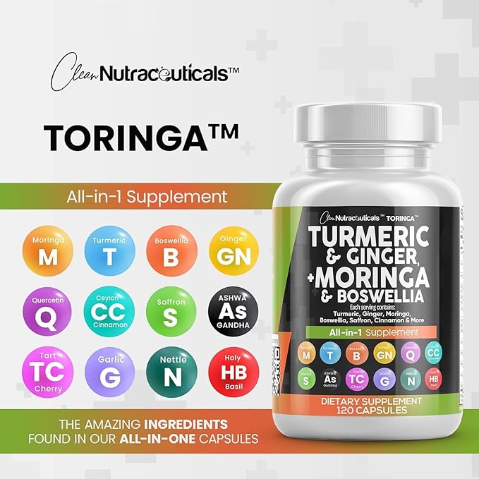 Turmeric Moringa Supplement | Ginger Boswellia Saffron - Supplement for Women and Men with Ceylon Cinnamon, Tart Cherry, Quercetin Garlic Nettle Holy Basil - 3Pack