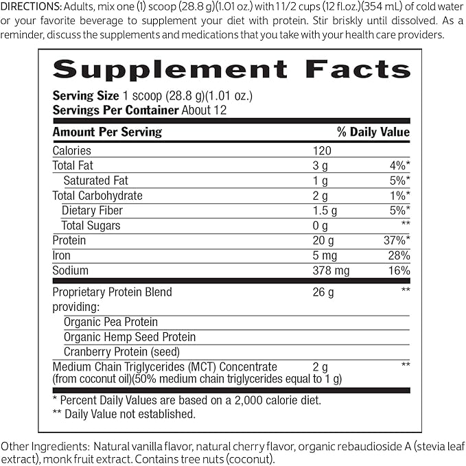 Biochem Vegan Protein Powder – 20g Plant-Based Protein for Muscle Support – Organic Pea, Hemp & Cranberry Protein – Low Carb, Low Fat, Gluten-Free, Non-GMO, Keto-Friendly – Vanilla Flavor – 12.2 oz