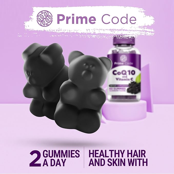 [2 in 1] CoQ10 200mg & Vitamin C 250mg Gummies – Supports Heart Health, Immune System & Cellular Energy – Vegan, Non-GMO, Gluten-Free – Elderberry – CoQ10 Supplement for Energy & Antioxidant Support