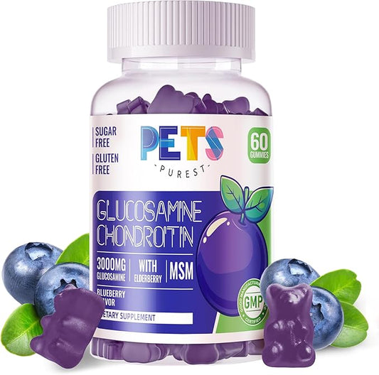 Glucosamine Chondroitin Gummies with MSM & Elderberry Extra Strength - Joint Support, Antioxidant Immune Support Supplement for Adults, Men & Women.60 Blueberry Gummies