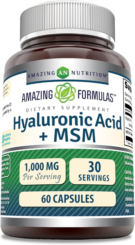 Amazing Formulas Hyaluronic Acid & MSM Supplement | 1000 Mg Per Serving | Capsules | Non-GMO | Gluten Free | Made in USA (1 Pack, 60 Count)