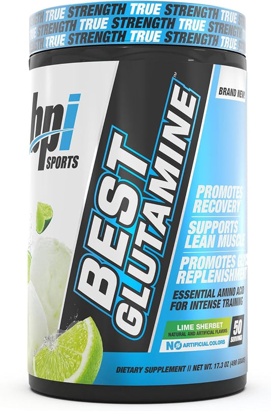 BPI Sports L Glutamine Powder – Best Glutamine Supplement for Recovery, Gut Health & Immune Support – Lime Sherbet Flavor – 6 Advanced Glutamine Types + Vitamin C – 50 Servings