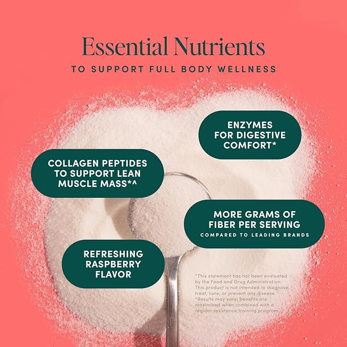 GLP-1 Support – Multi-Benefit GLP-1 Powder for Weight Management & Digestive Health – Sustain Energy Levels - Fiber, Collagen Peptides, B Vitamins, & Digestive Enzymes – 24 Servings (Raspberry)