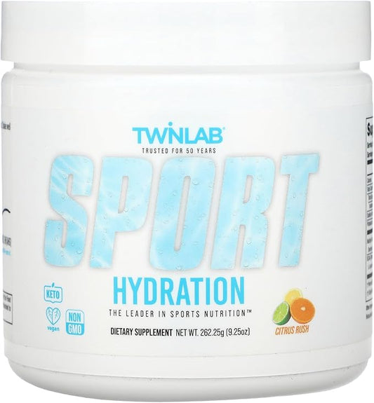 Twinlab Sport Hydration - Natural Electrolyte Powder Drink Mix to Support Hydration - Includes BCAA’s, L-Arginine, Astaxanthin & Carbohydrates - Orange Rush, 9.25 oz, 25 Servings
