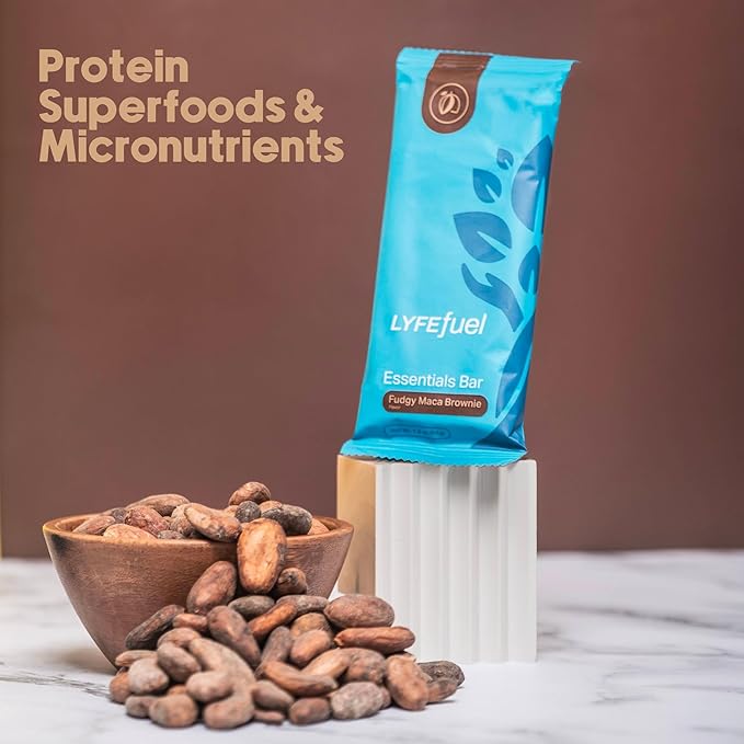 Meal Replacement Bar by LyfeFuel - Vegan Protein Bar Packed with Organic Superfoods, Fiber & 21 Essential Nutrients from 100% Plant Based Whole Foods (Fudgy Brownie - Box of 10) Gluten Free, Paleo