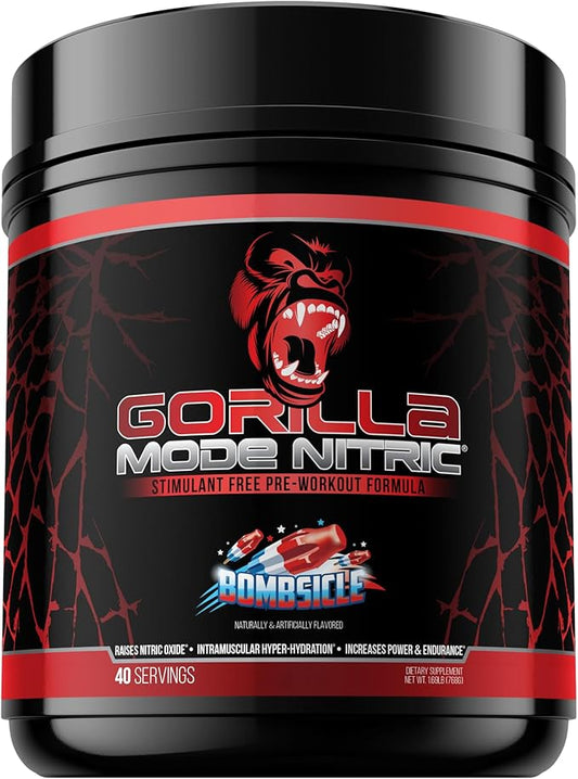 Gorilla Mode Nitric Upgraded Stimulant Free Pre-Workout – Best Tasting and Most Effective Stimulant Free Pre-Workout/Massive Pumps · Vasodilation · Power / 768 Grams (Bombsicle)