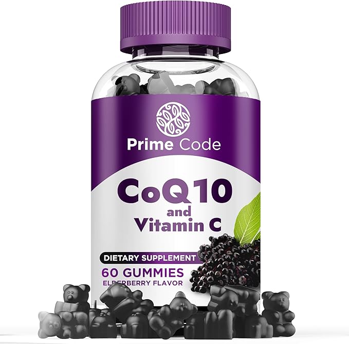 [2 in 1] CoQ10 200mg & Vitamin C 250mg Gummies – Supports Heart Health, Immune System & Cellular Energy – Vegan, Non-GMO, Gluten-Free – Elderberry – CoQ10 Supplement for Energy & Antioxidant Support