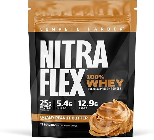 GAT SPORT Nitraflex Peanut Butter Whey Protein Powder, Loaded with BCAAs, EAAs, Recovery Shake for Men & Women, 2lbs