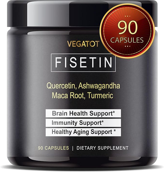 Fisetin High Purity 98%% **USA Made and Tested** (Similar to Apigenin Luteolin Quercetin) with Quercetin Ashwagandha Maca Root Turmeric - Promote Healthy Aging, Energy, Immune Support