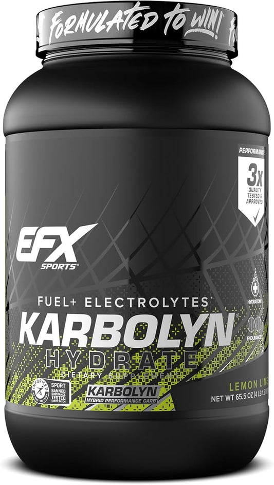 EFX Sports Karbolyn Hydrate | Carbohydrate Powder + Electrolytes | Sugar Free Sports Drink Mix | Fuel & Hydration | Stimulant Free | 66 Servings (Lemon Lime)