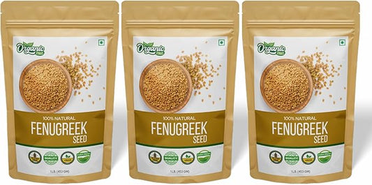 Organic Fenugreek Seeds Also Known As Methi Seeds and Trigonella Foenum-Graecum | USDA Certified | Vegan | Preservative Free | Product of India - 453g Resealable Pack of 3