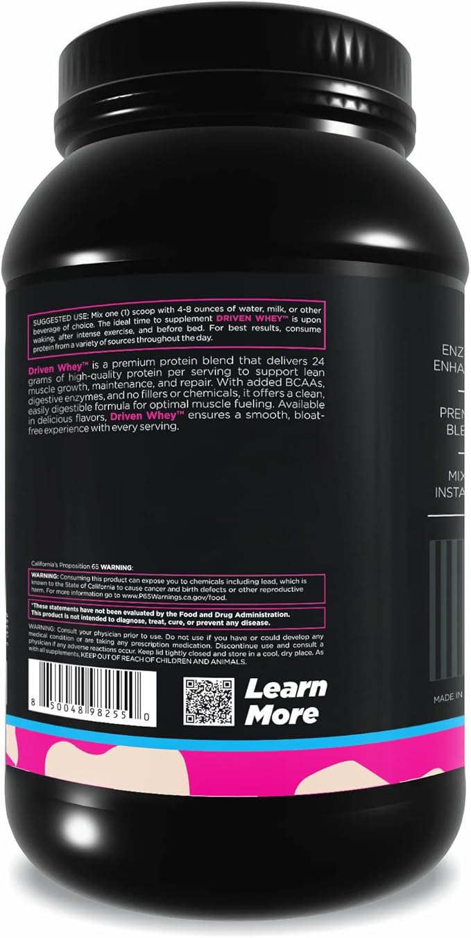 Driven WHEY- Whey Protein Powder: Delicious, Clean Protein Shake- Improve Muscle Recovery with 23 Grams of Protein with Added BCAA and Digestive Enzymes (2lb, Birthday Cake)
