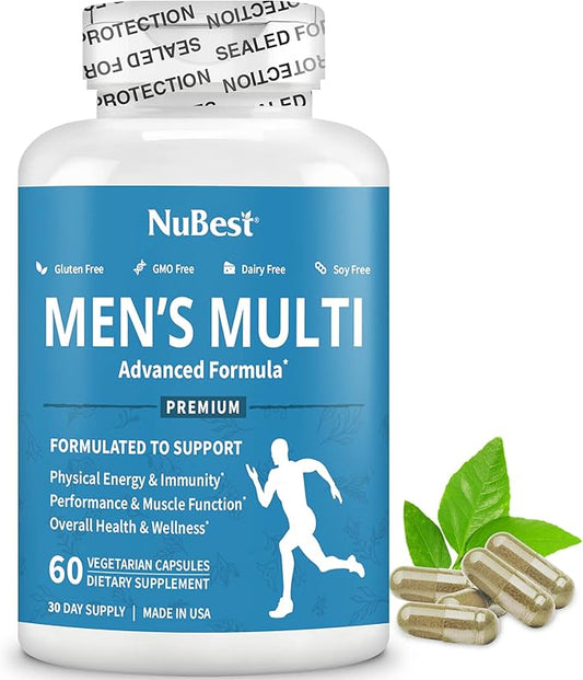 38-in-1 Capsules Asian Ginseng, Ashwagandha, Turmeric, Tongkat Ali, Saw Palmetto, Vitamins, Minerals, Herbals by Men's Multi 18+ - Bones, Muscle Strength, Immune Support - 60 Capsules