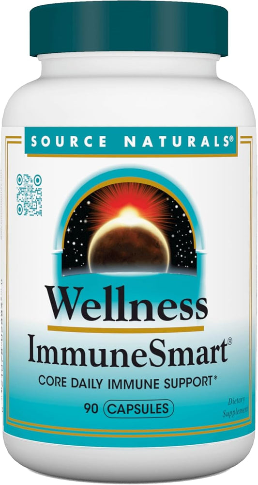 Source Naturals Wellness ImmuneSmart - for Core Daily Immune Support*, with Vitamins A, C, and D, Zinc, Elderberry, Echinacea, Andrographis, Turkey Tail and Garlic - 90 Capsules