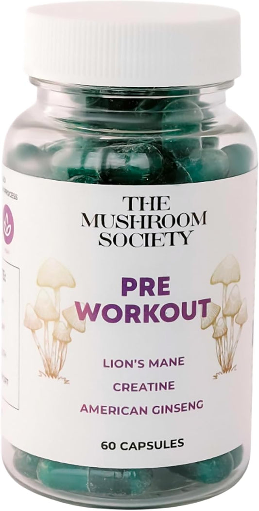 Pre-Workout Supplement - Lion’s Mane, Creatine, & American Ginseng Extract Blend - Energy, Focus & Performance Support - Natural Workout Support - 60 Capsules