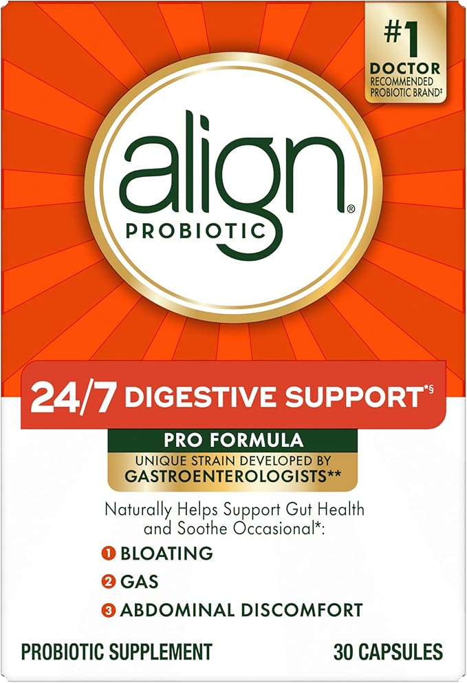 Align Probiotic, Pro Formula, Probiotics for Women and Men, Daily Probiotic Supplement, Helps Soothe Occasional Bloating & Gas*, #1 Doctor Recommended Brand‡, 30 Capsules (Packaging May Vary)