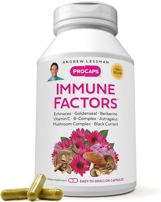 ANDREW LESSMAN Immune Factors 30 Capsules – Echinacea, Goldenseal, Vitamin C, Astragalus, Berberine, Mushroom Blend, Black Currant. Supports and Promotes Immune System and Natural Defenses