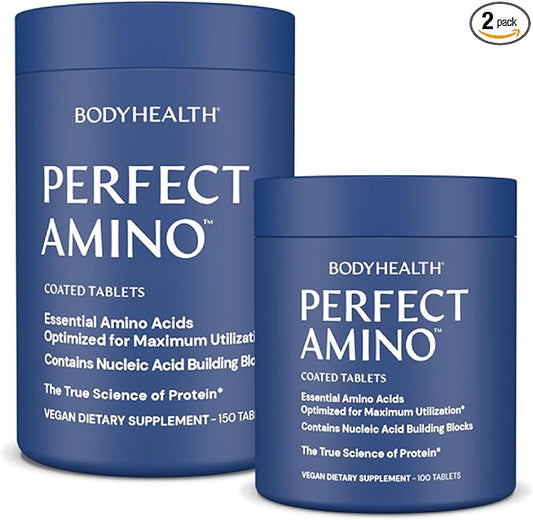 BodyHealth PerfectAmino Easy to Swallow Tablets, Essential Amino Acids Supplement with BCAAs, Vegan Protein for Pre/Post Workout & Muscle Recovery with Lysine, Tryptophan, Leucine (36 Servings)