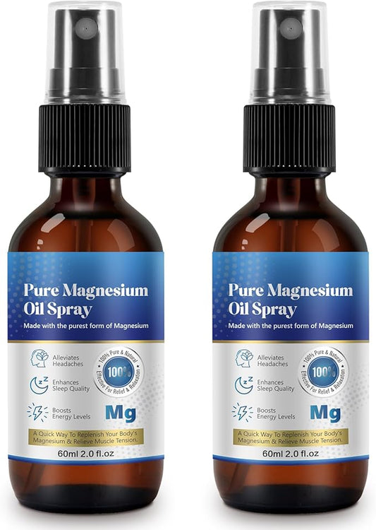 2 Fl Oz Magnesium Oil Spray - Pure & Organic - High Concentration Magnesium - Non-GMO, Gluten-Free - Easy to Absorb - 2pc