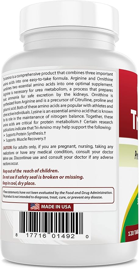 Best Naturals Tri-Amino with L-Arginine, L-Ornithine, L-Lysine 120 Tablets (New Improved Formula)