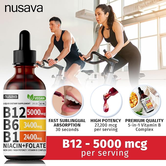 (4 Pack) Vitamin B12 and B6 Liquid Drops, B12 Sublingual Vitamin B Complex - B 12 Vitamin 5000mcg - B12 Methylcobalamin for Energy, Brain, and Heart Support with 27,200 mcg, Raspberry, 80 Servings