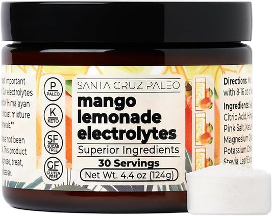 Santa Cruz Paleo Electrolyte Powder Mango Lemonade with Himalayan & Sea Salt, Magnesium, Potassium, Sugar-Free, 30 Servings