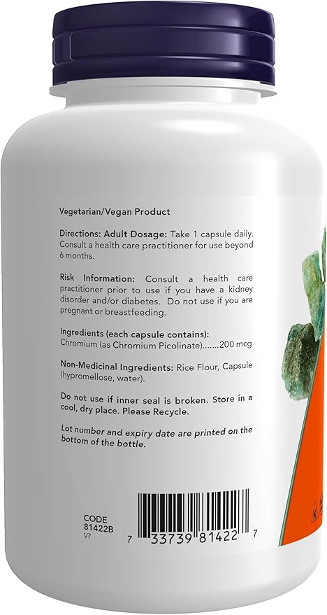 NOW Supplements, Chromium Picolinate 200 mcg, Insulin Co-Factor*, 250 Veg Capsules
