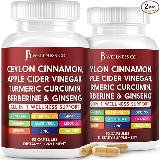 Ceylon Cinnamon, Turmeric, ACV, Ginseng, Aloe Vera, Berberine Plus Banaba, Ginger Root - 120 Capsules