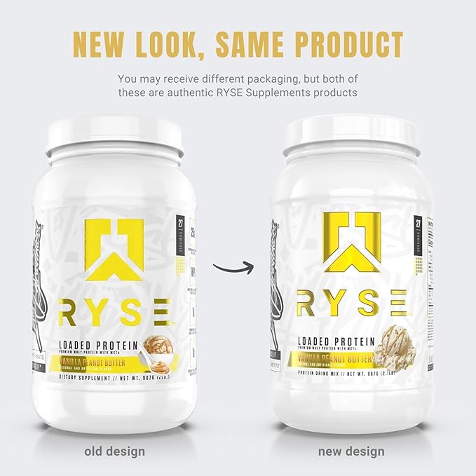 Ryse Loaded Protein Powder - Vanilla Peanut Butter - 25g Whey Protein Isolate & Concentrate with Prebiotic Fiber & MCTs - Low Carb, Low Sugar, Digestive-Friendly - 27 Servings / 2 lb Tub