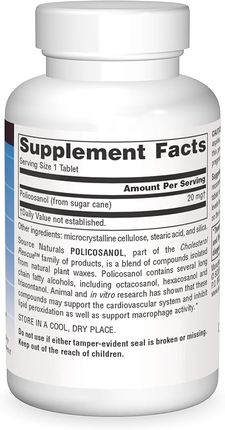 Source Naturals Policosanol, Support for Cardiovascular Health*, 20 mg - 60 Tablets