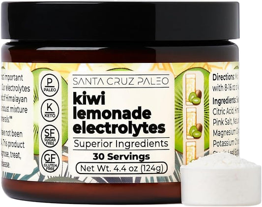 Santa Cruz Paleo Electrolyte Powder Kiwi Lemonade with Himalayan & Sea Salt, Magnesium, Potassium, Sugar-Free, 30 Servings