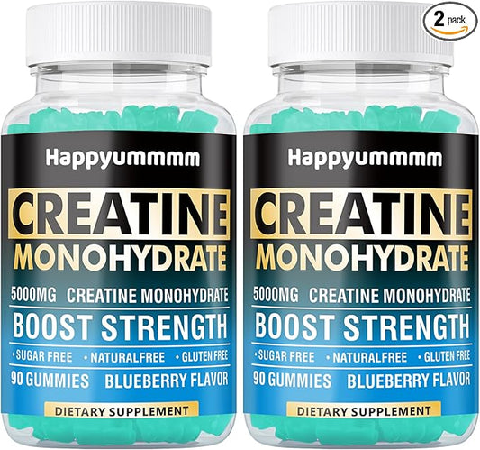 Creatine Monohydrate Gummies 5000mg for Men & Women, Chewables Creatine Monohydrate for Muscle Strength, Muscle Builder, Energy Boost, Pre-Workout Supplement(180 Count)-Blueberry 2pack