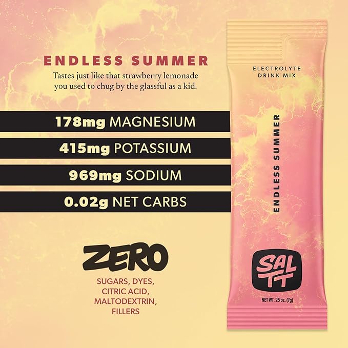 Keto Chow SALTT Electrolytes Powder Flavored Drink Mix - Endless Summer - 30 Hydration Packets - Magnesium, Potassium, Sodium, Trace Minerals - Zero Sugar & Gluten Free - Travel Essentials