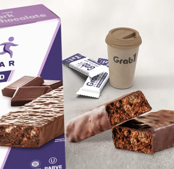 Grab1 Sugar Free Protein Bars, Dairy Free Dark Chocolate (3 Pack = 12 Bars) | 12gr Protein + 4gr Fiber | Low Calorie | Zero Sugar