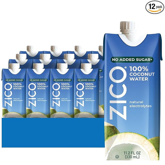 Zico 100% Coconut Water, No added Sugar, Refreshingly Delicious, Hydration with Electrolytes, 11.2 Fl Oz (Pack of 12)