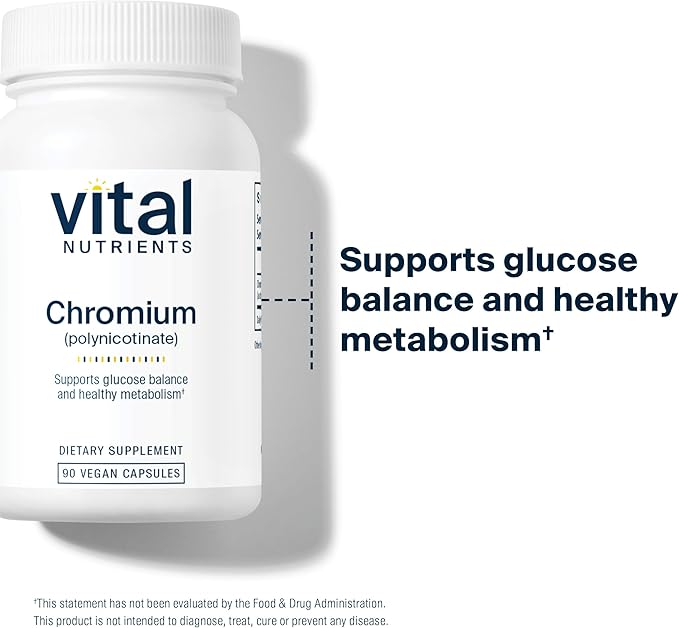 Vital Nutrients Chromium Polynicotinate 200mcg | Chromium Supplements for Healthy Fat and Carbohydrate Metabolism | Cholesterol Maintenance Supplement | Gluten, Dairy, Soy Free | Non-GMO | 90 Capsules