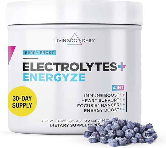 Livingood Daily Electrolytes Powder No Sugar - Keto Electrolytes Hydration Powder with Vitamin C, Taurine, D-Ribose & FOS - Sugar Free Electrolyte Drink Mix - 30 Servings, Berry Frost