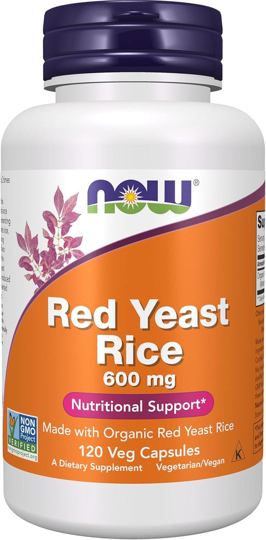 NOW Foods Supplements, Red Yeast Rice 600 mg, Made with Organic Red Yeast Rice, 120 Veg Capsules