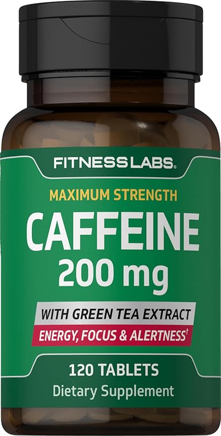 Fitness Labs Caffeine Pills | 200mg | 120 Tablets | with Green Tea Extract | Maximum Strength Supplement | Vegetarian, Non-GMO, Gluten Free