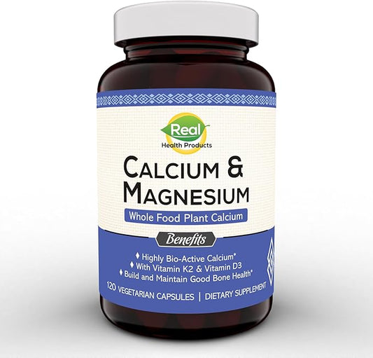 Plant-Based Calcium Magnesium Supplement with Boron, Vitamin D3 & K2 MK-7 - Optimal Calcium-Magnesium Ratio for Bone Strength and Health, Vegan, Non-GMO, Allergen-Free, 120 Capsules