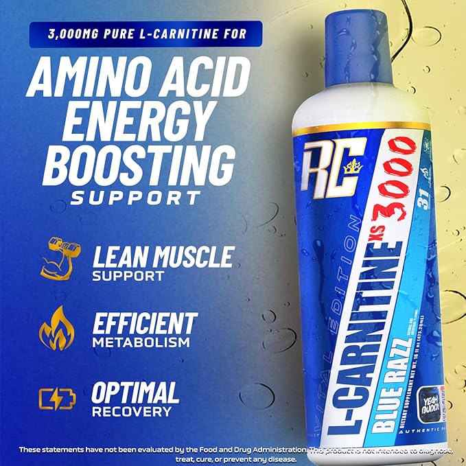 Ronnie Coleman Signature Series L-Carnitine XS 3000 Liquid, Amino Acids Metabolism and Lean Muscle Strength Support, Stimulant Free, Sugar Free, Zero Carbs, Blue Razz, 16 Oz